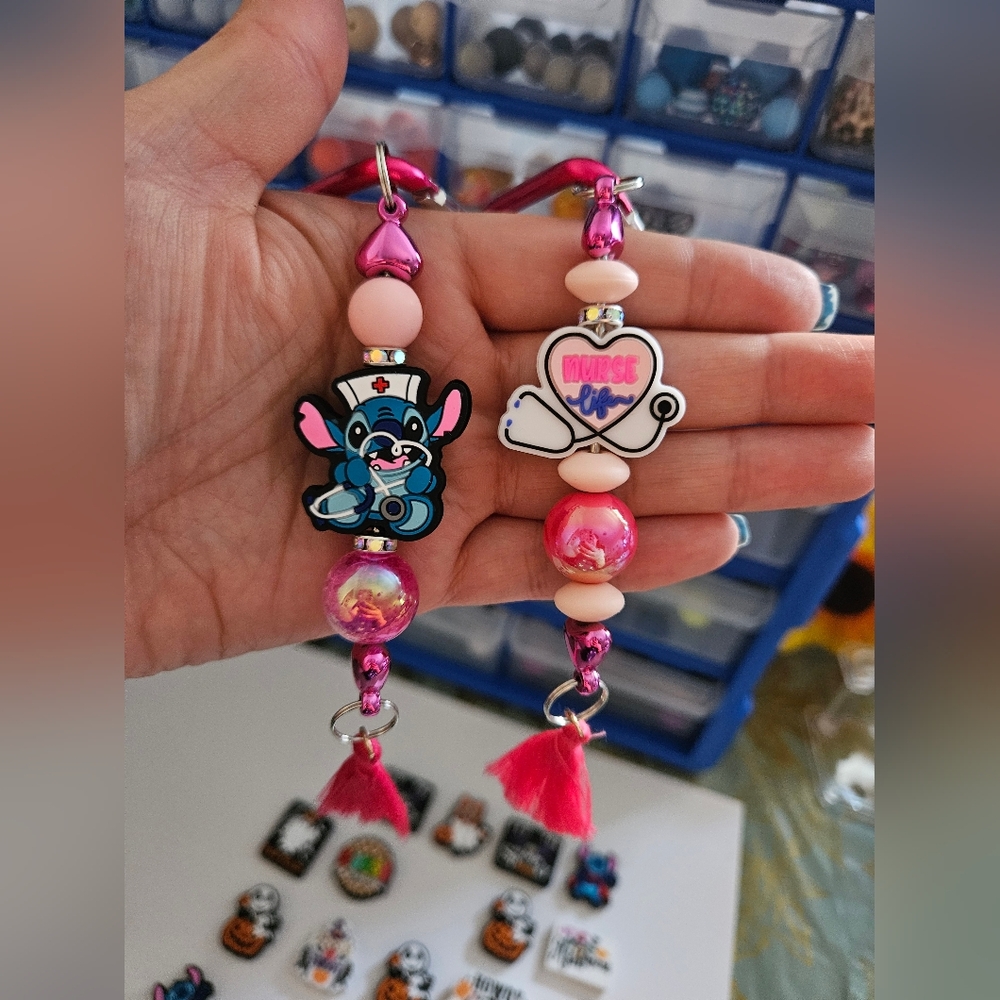 Pink Nurse Life Beaded Keychains Set of 2